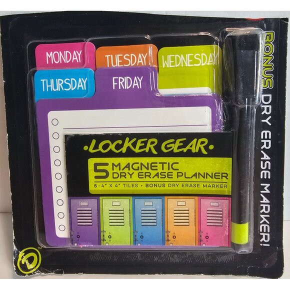 Locker Gear 5-Piece Magnetic Dry Erase Planner Set With Marker For Locker Office - Picture 2 of 4